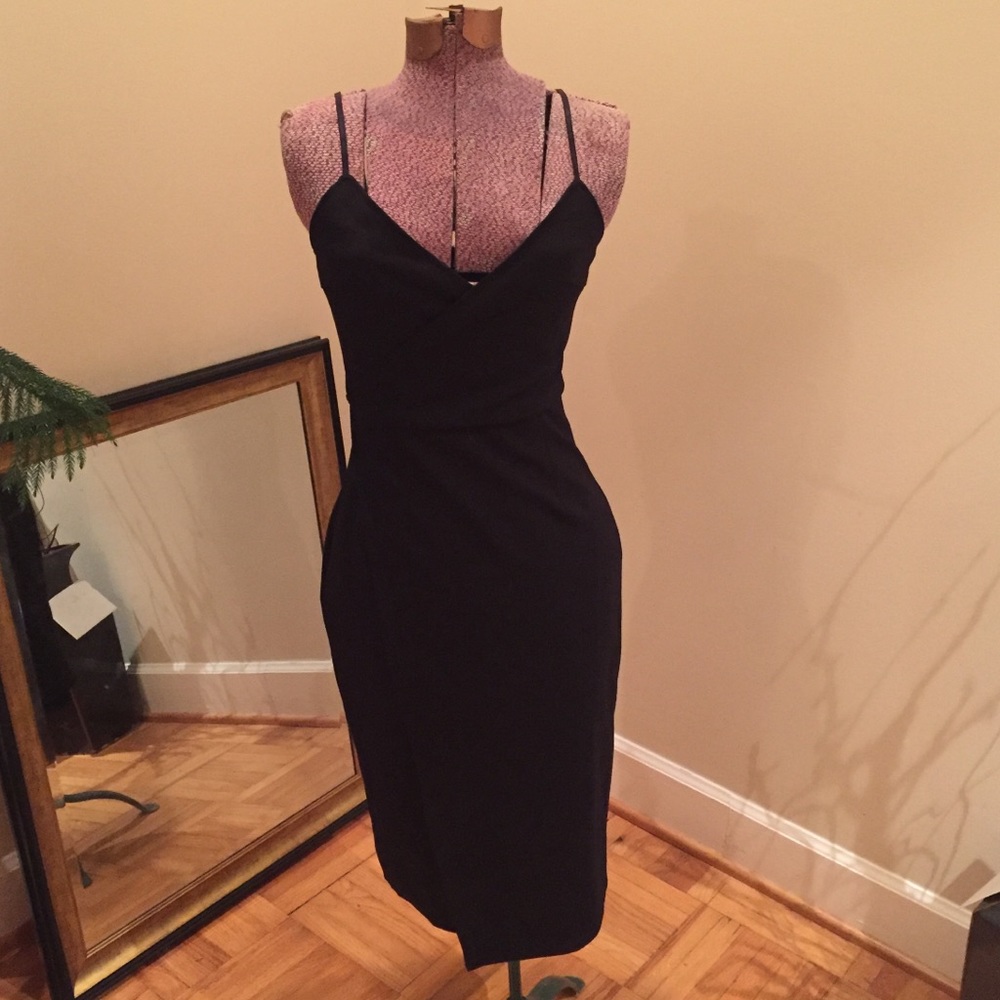 Lulus Sleek Black Midi Bodycon Dress NWT
